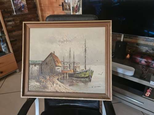 W. Jones Harbour Oil on Canvas Original Art