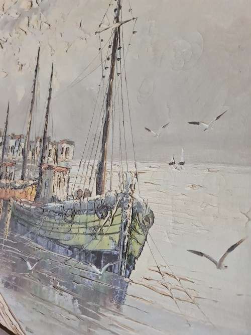W. Jones Harbour Oil on Canvas Original Art