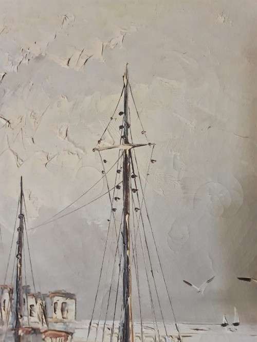 W. Jones Harbour Oil on Canvas Original Art