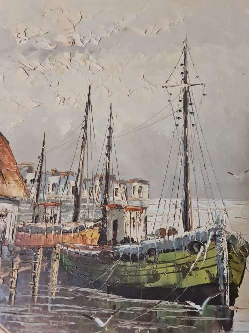 W. Jones Harbour Oil on Canvas Original Art