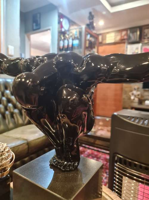 Crouching Man Resin Sculpture on Granite Stand
