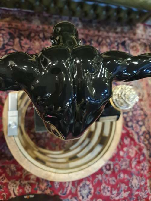 Crouching Man Resin Sculpture on Granite Stand