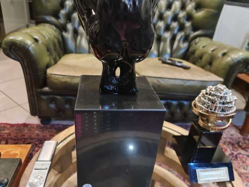 Crouching Man Resin Sculpture on Granite Stand