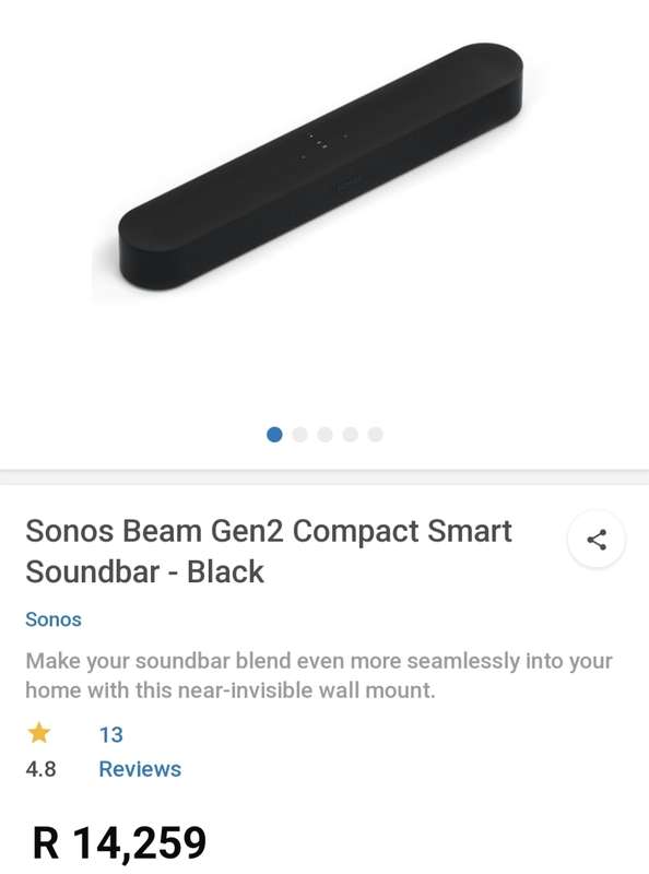 Sonos Beam Gen 2 Smart Wireless Soundbar With Dolby Atmos
