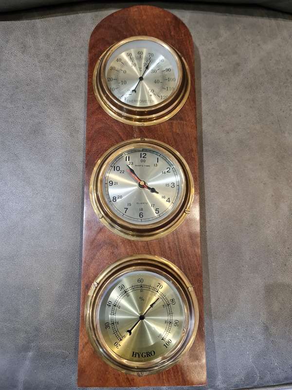Vintage Weather Station With Hydrometer, Clock and Thermometer