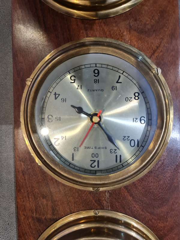 Vintage Weather Station With Hydrometer, Clock and Thermometer