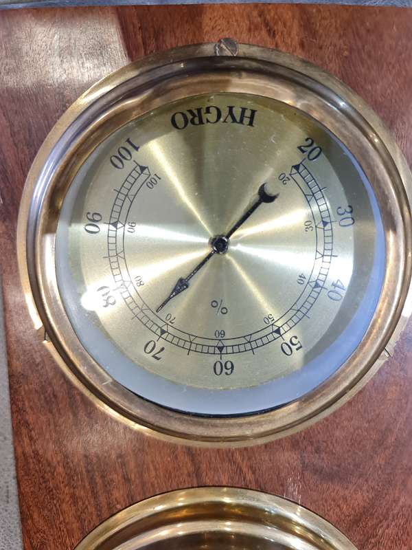 Vintage Weather Station With Hydrometer, Clock and Thermometer