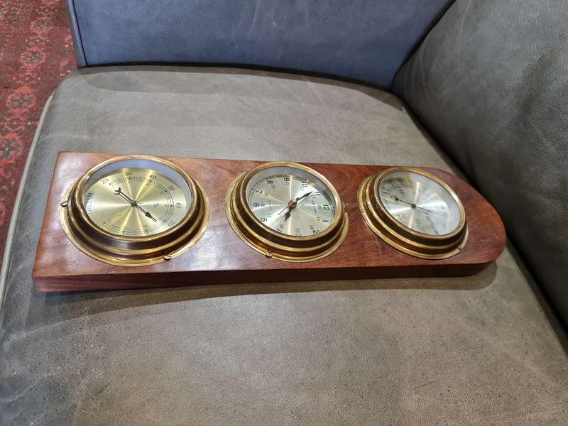Vintage Weather Station With Hydrometer, Clock and Thermometer