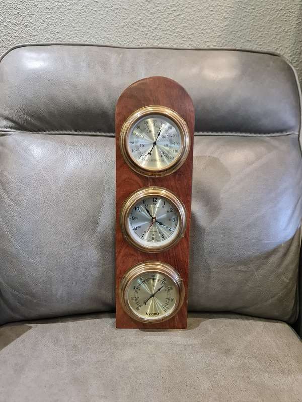 Vintage Weather Station With Hydrometer, Clock and Thermometer