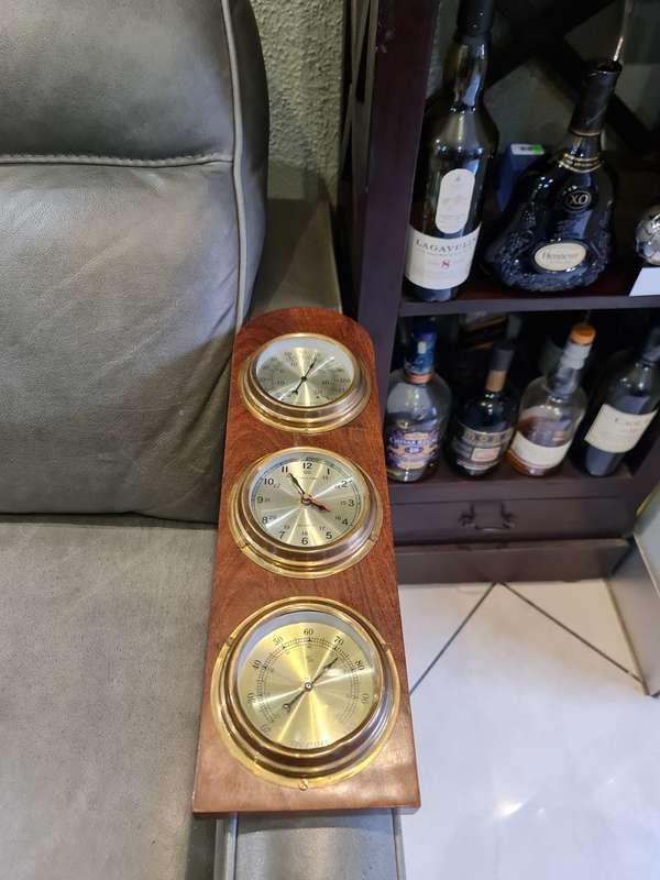 Vintage Weather Station With Hydrometer, Clock and Thermometer