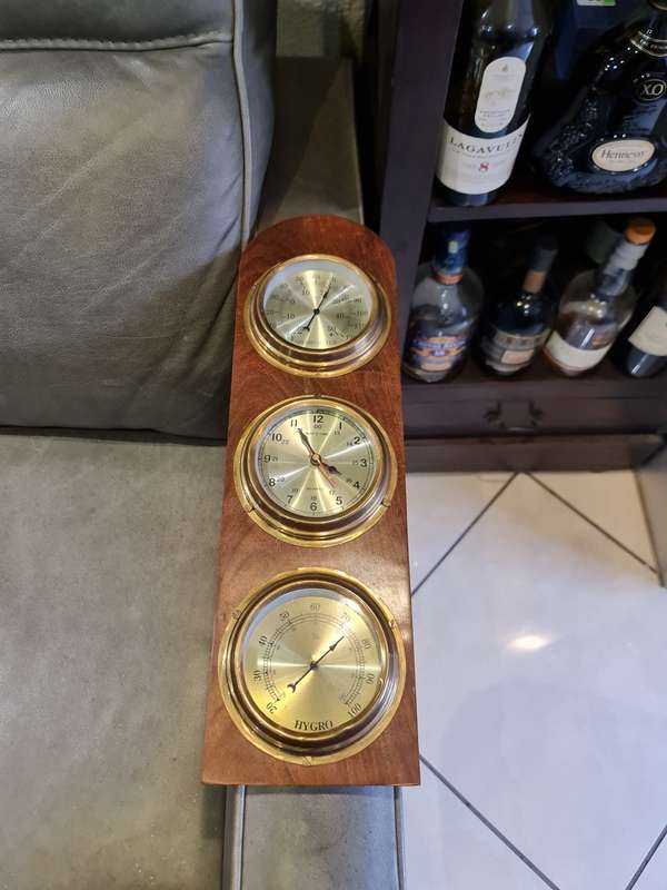 Vintage Weather Station With Hydrometer, Clock and Thermometer