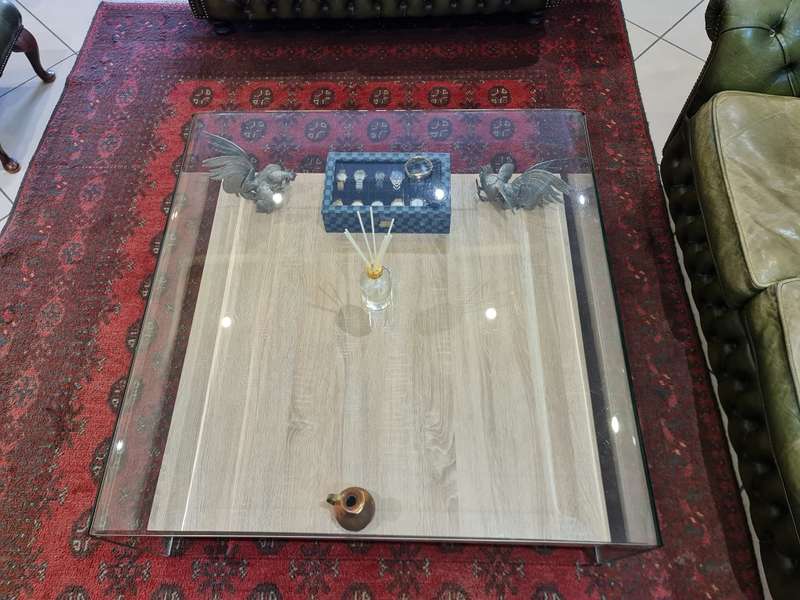 Collection Only - Coricraft Modern Glass and Wood Coffee Table