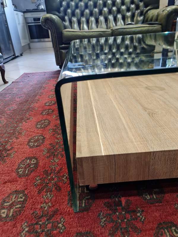 Collection Only - Coricraft Modern Glass and Wood Coffee Table