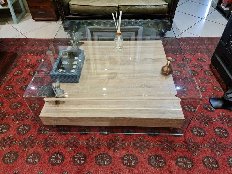 Collection Only - Coricraft Modern Glass and Wood Coffee Table