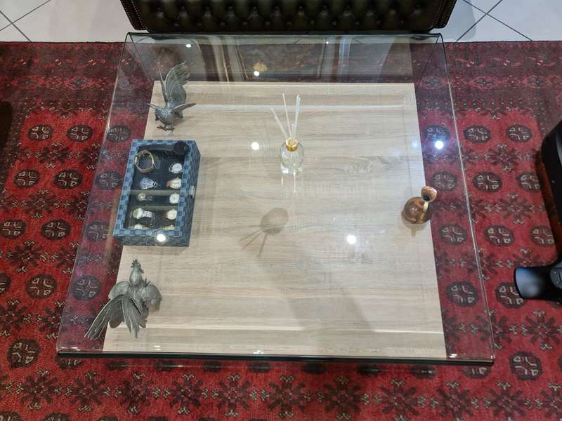 Collection Only - Coricraft Modern Glass and Wood Coffee Table