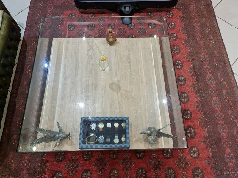 Collection Only - Coricraft Modern Glass and Wood Coffee Table