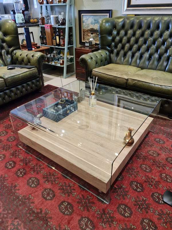 Collection Only - Coricraft Modern Glass and Wood Coffee Table