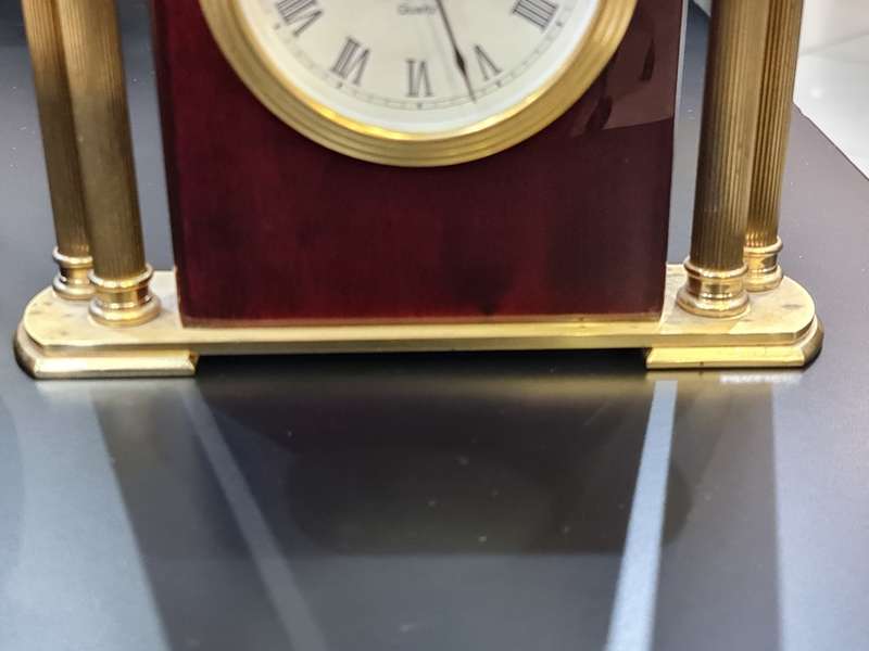 Vintage Gold and Woodgrain Staiger Tabletop Clock
