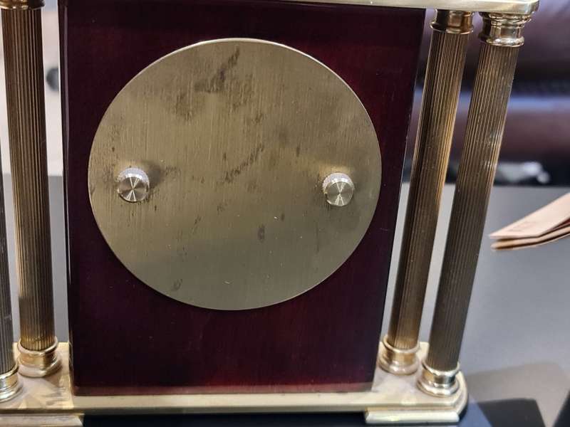 Vintage Gold and Woodgrain Staiger Tabletop Clock