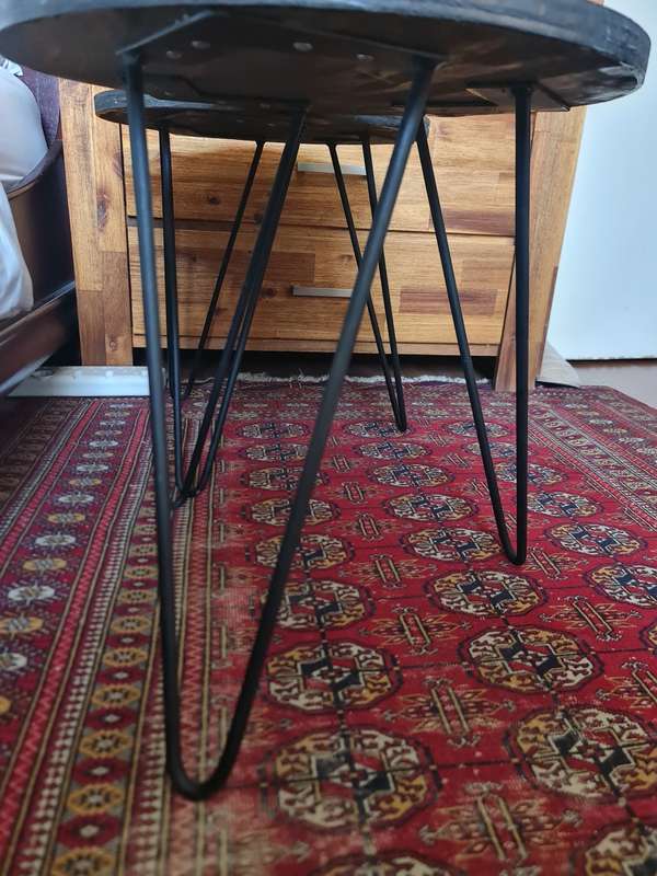 A Pair of Wood and Metal Side Tables