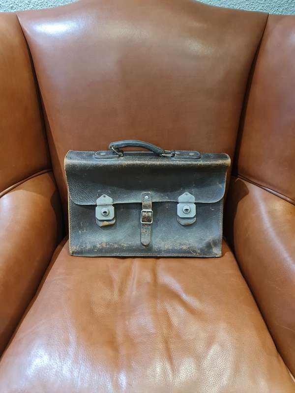 Antique Leather Briefcase Early Century 1900`s