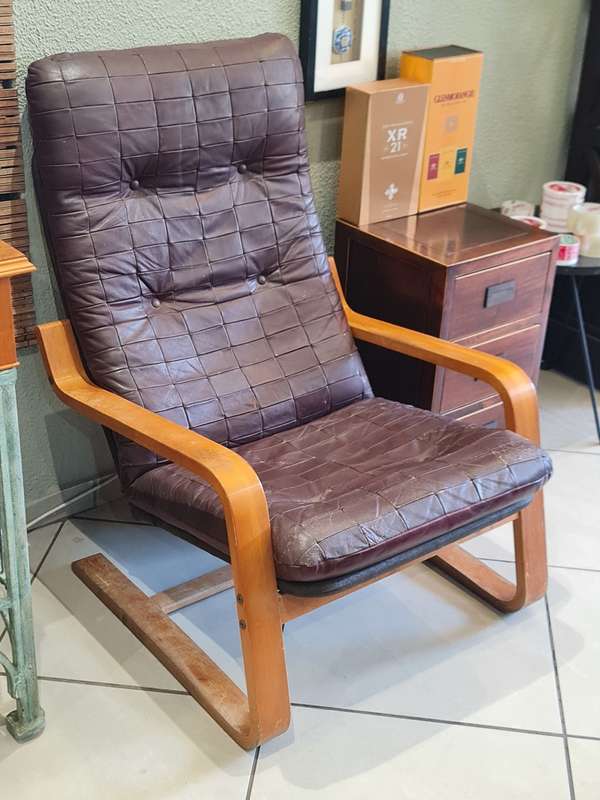 1960`s Scandinavian Bentwood Leather Lounge Chair