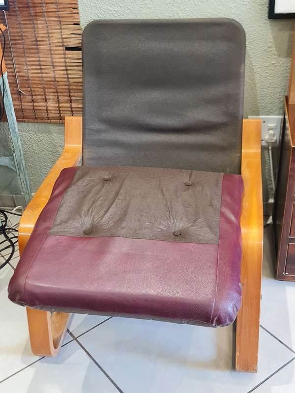 1960`s Scandinavian Bentwood Leather Lounge Chair