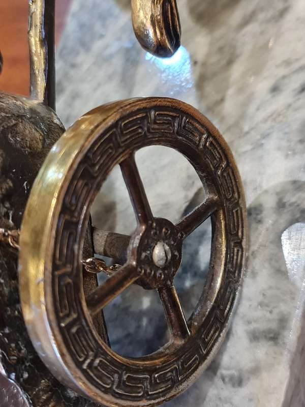 Vintage Roman Greek Gladiator - With Spear 2 Horse Chariot Brass Bronze