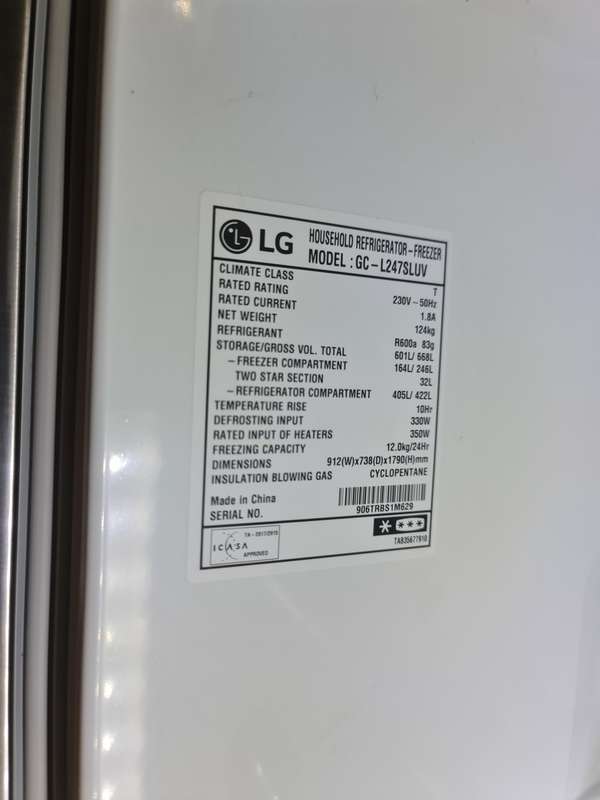 LG GC-L247SLUV 601l Silver Side by Side Refrigerator