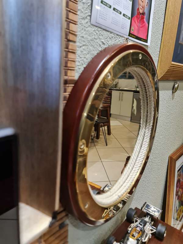 Porthole Style Mirror in Rope and Brass