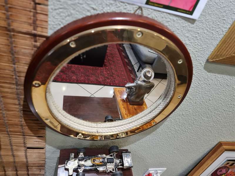 Porthole Style Mirror in Rope and Brass