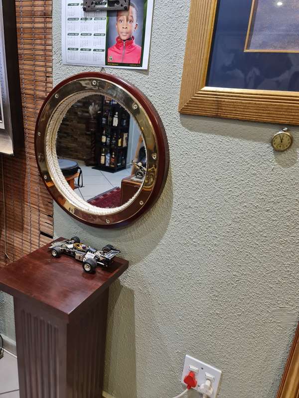 Porthole Style Mirror in Rope and Brass