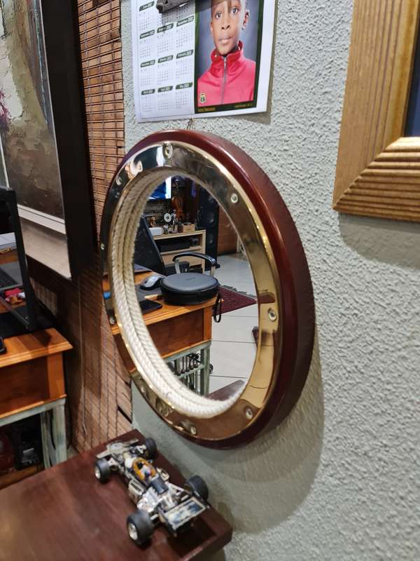 Porthole Style Mirror in Rope and Brass