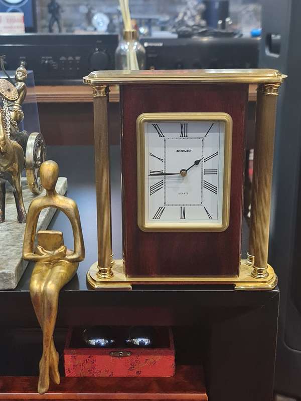 Vintage Staiger Quartz Mahogany and Brass Desktop Clock