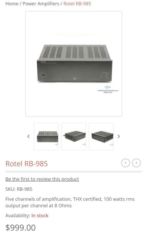 Rotel RB-985 5 Channel Power Amplifier
