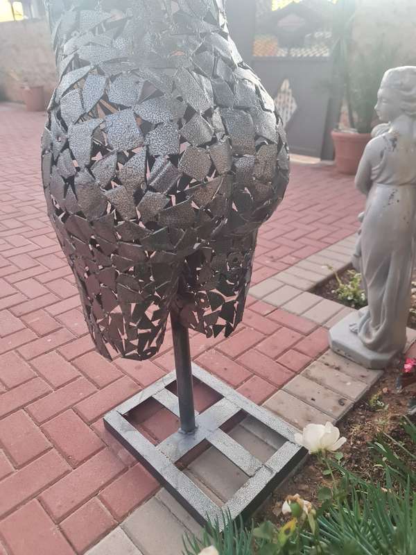 Hand Crafted Metal Female Torso Sculpture With a Metal Base