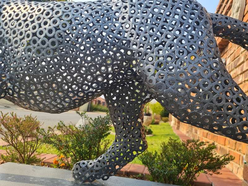 Life Size Leopard Metal Sculpture