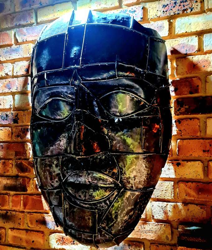 Large Heavy Solid Metal Face Sculpture