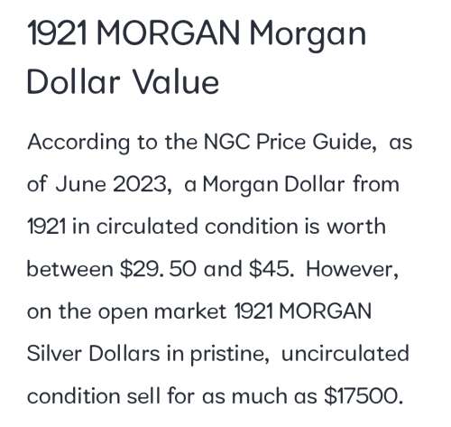 $1 DOLLAR MORGAN SILVER COIN 1921 VINTAGE, COLLECTORS ITEM