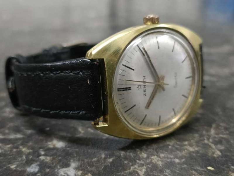 Zenith Sporto Automatic Vintage Watch, Gold Dial, Black Strap
