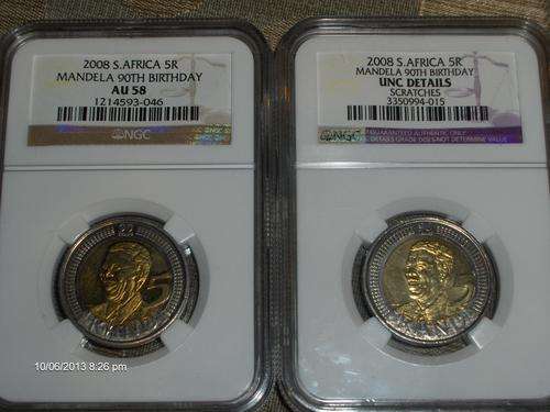 AU 58 + rare UNC Details (Scratches) Mandela 90th birthday coins