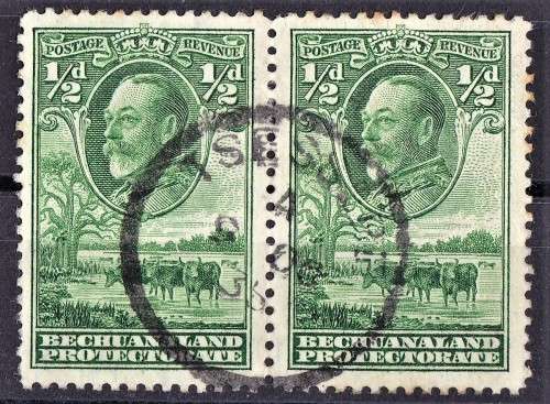 Rare "Tsessebe No 2" Cancel on Bechuanaland pair of 1/2d Green - SG99