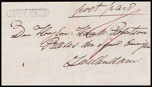 Early 1800's CoGH Wrapper with Hand Stamped "POST PAID"  addressed to Swellendam