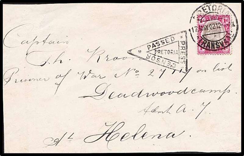 BOER WAR !  Very Scarce 1902 Prisoner of War Cover Front to St Helena - Deadwoodcamp