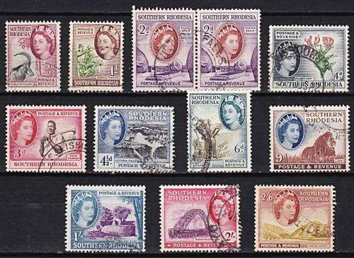 1953 Southern Rhodesia QEII VFU Short Set to 2/6 - Good CV!
