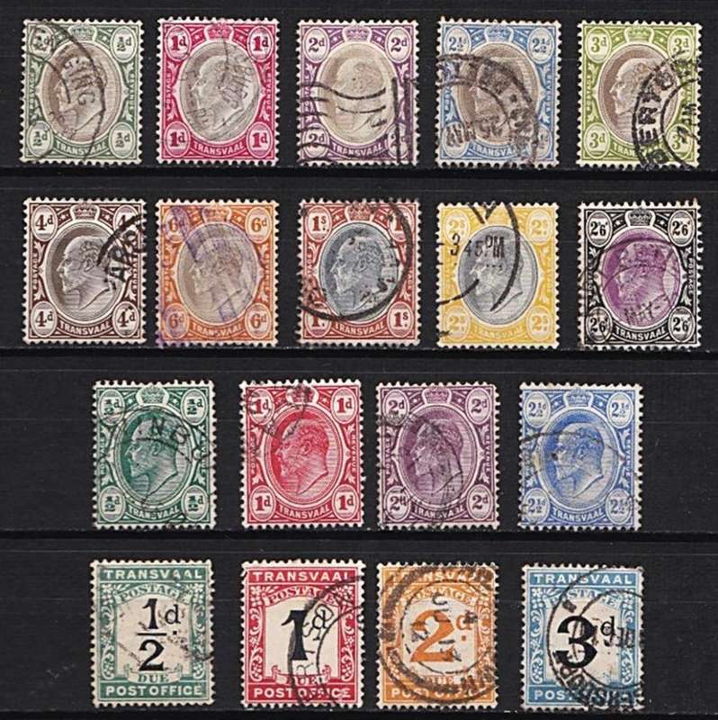 Transvaal KEVII VFU short set to 2/6 + 1905 VFU Set + Postage Dues
