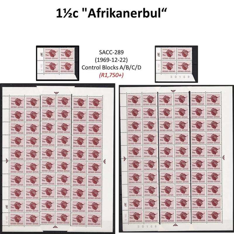 1969-71 RSA 1st Def 1½c "Afrikanerbul" Extensive (**) Study in Controls & Var. CV = R4,000+