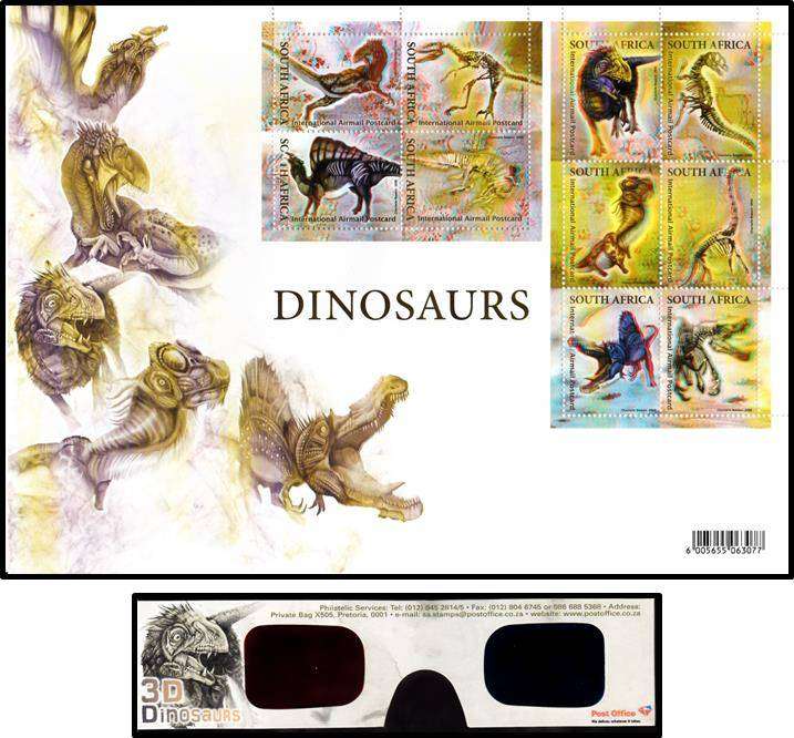 Great Thematic RSA UMM (**) MS & 3D-GLASSES - Dinosaurs (10 x Int Airmail Postcard Rate)