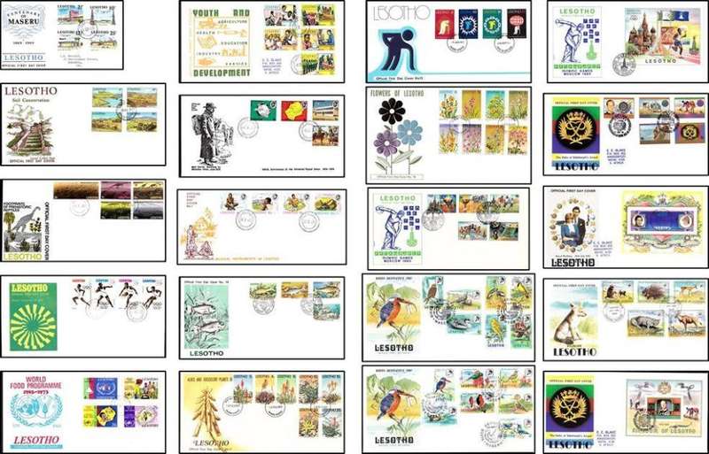 20 x Lesotho FDCs (1969-1982 ) Including High Value Bird Definitive - 1 x BID/COVER