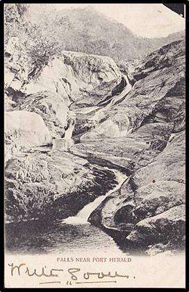 1905 Transvaal Postcard `FALLS NEAR PORT HERALD with 1d KEVII SACC.251/267 (corner damage).